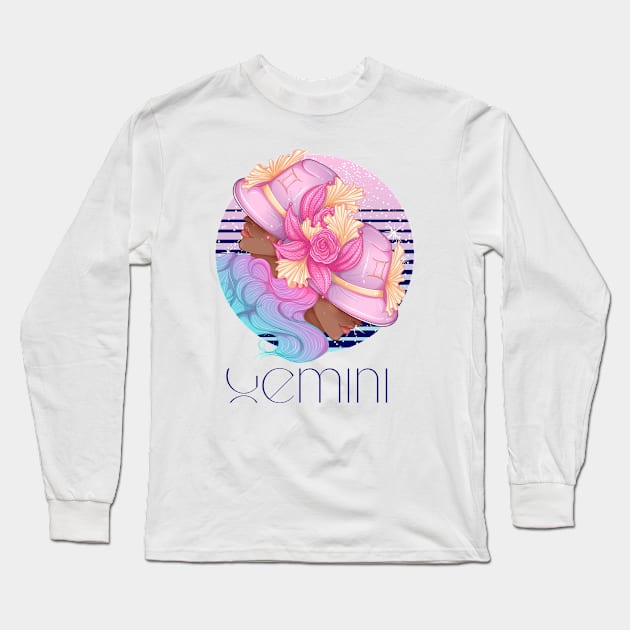 Gemini Zodiac Sign | Circle Beautiful Girl Long Sleeve T-Shirt by Violete Designs